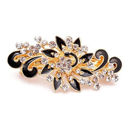 NYKKOLA Women's Multilayered Peacock Shaped Rhinestone French Barrette Hair Clip Black
