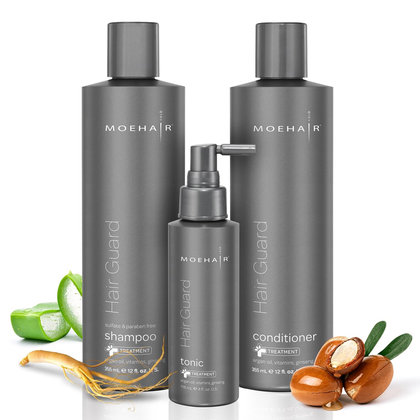 MOEHAIR Hair Care Set (12 Fl. Oz) - Shampoo, Conditioner, and Tonic for All Hair Types - Non-Toxic, Cruelty-Free, Sulfate and Paraben Free - Boosts