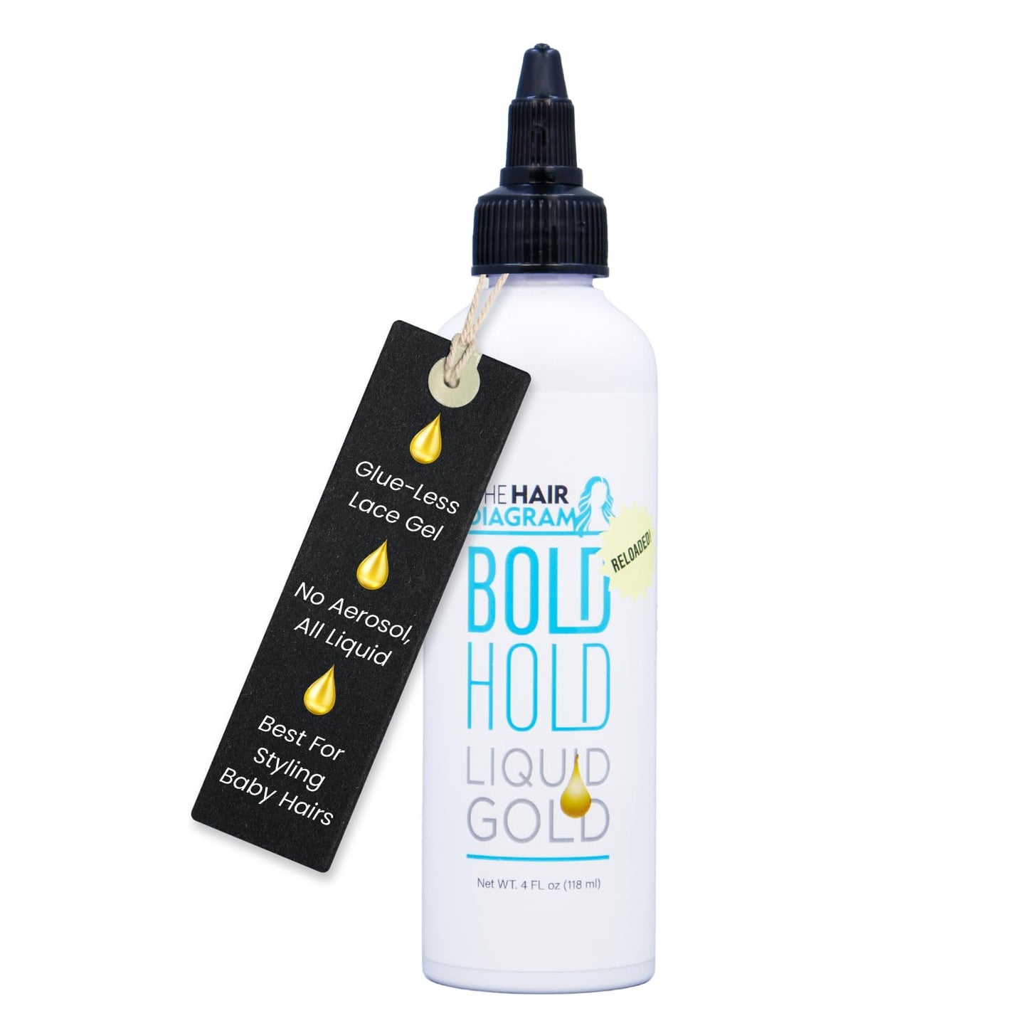 The Hair Diagram - Bold Hold Liquid Gold Reloaded - Glueless Lace Gel - Temporary Hold for Wigs and Hair Systems - Styling Agent for Baby Hairs - Non