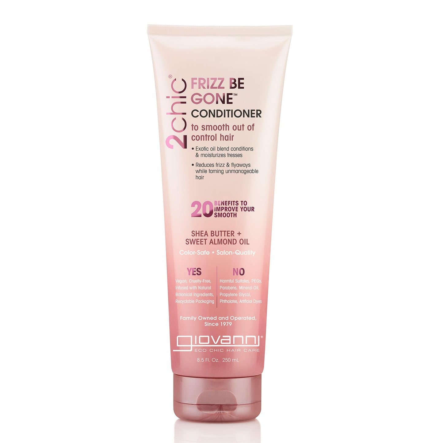 GIOVANNI 2chic Frizz Be Gone Conditioner - Anti Frizz Natural Hair Smoothing Formula with Shea Butter & Sweet Almond Oil, Macadamia, Color Safe, Vegan
