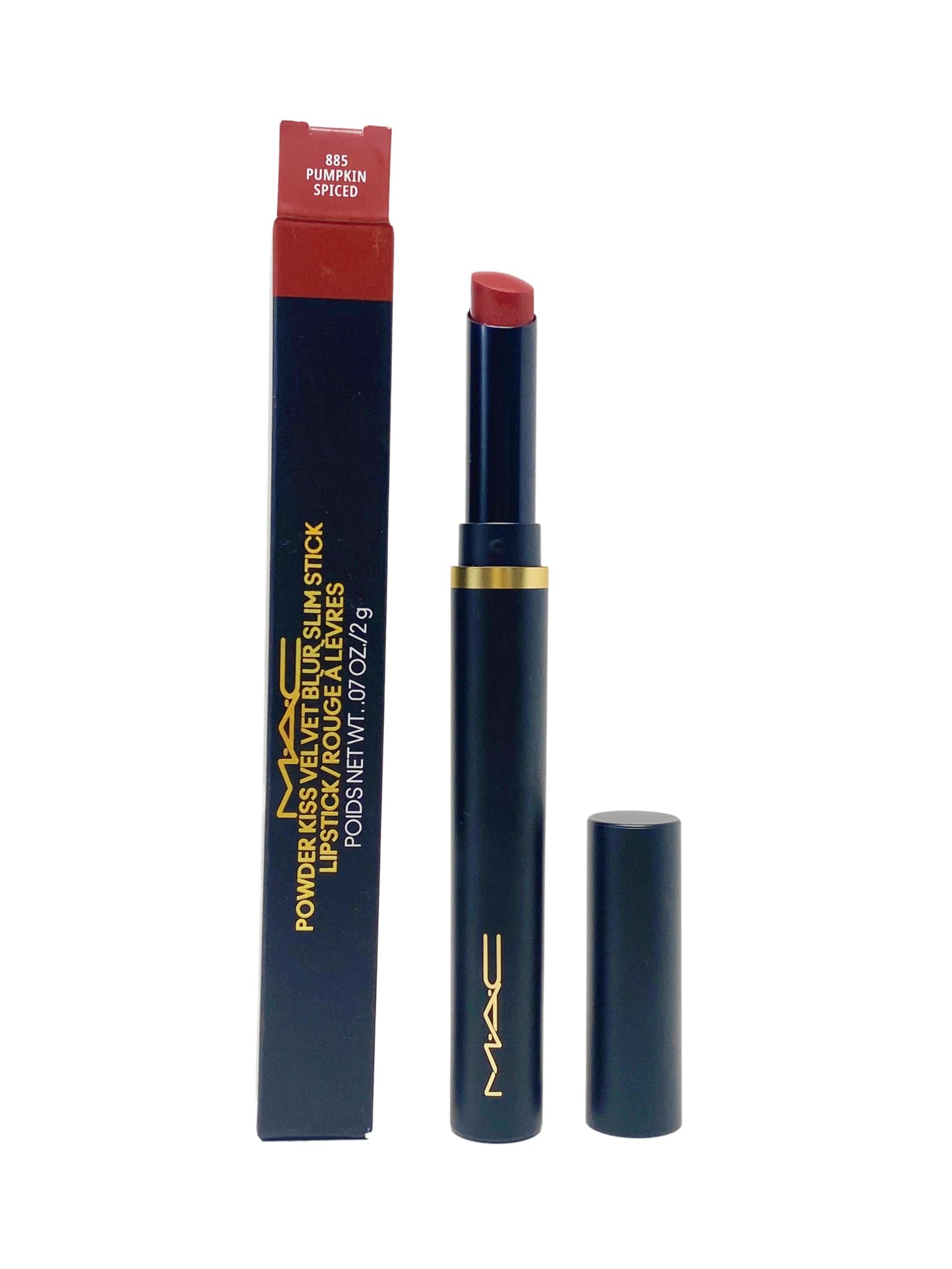 MAC Cosmetics Powder Kiss Velvet Blur Slim Stick Lipstick - 885 Pumpkin Spiced (Spicy Orange) .07 Oz