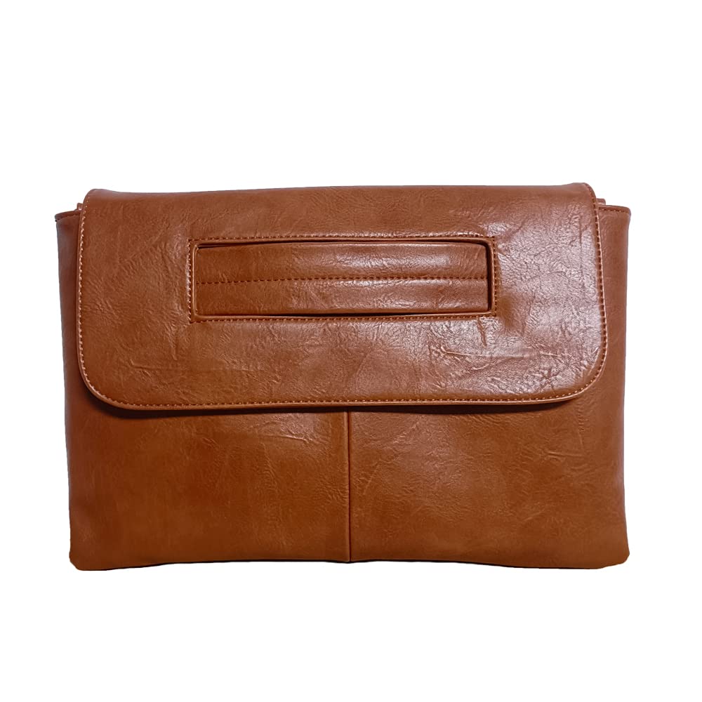 NIGEDU Women Handbags PU Leather Female Clutch Handbag Messenger Bag Large Solid High Capacity (Brown)