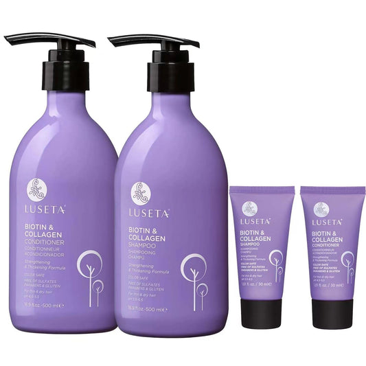 Luseta Biotin Shampoo and Conditioner Set with Argan Oil for Damaged Hair Repair, Growth and Thickening - Full Size and Travel Size (2x16.9 oz +