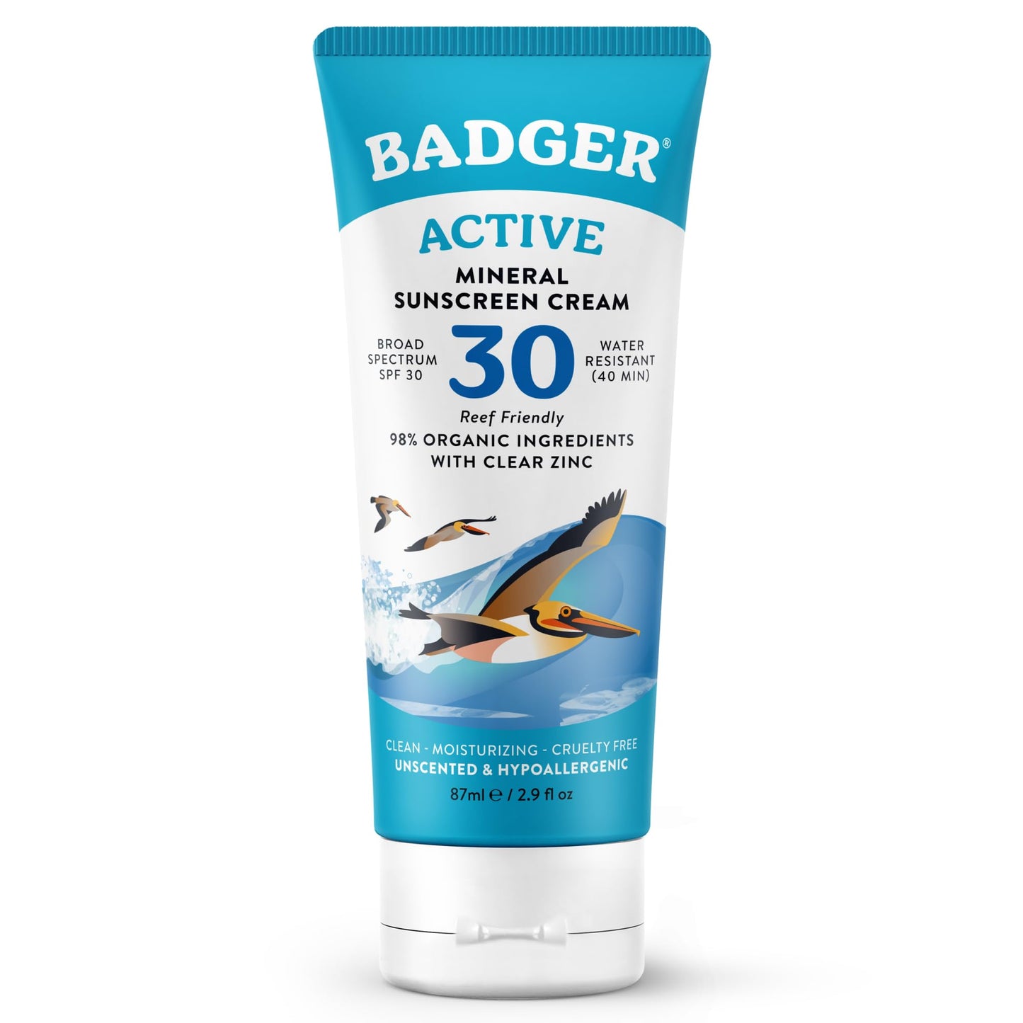 Badger Mineral Sunscreen Cream SPF 30, Zinc Oxide Sun Care, 98% Organic, Reef Safe, Water Resistant, Unscented Face and Body Sunscreen Travel Size Beauty and Personal Care Badger