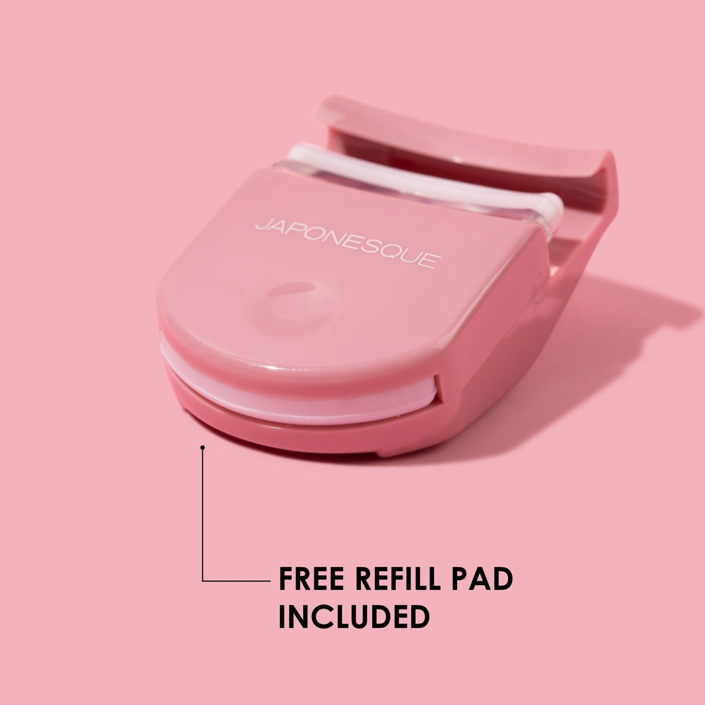 JAPONESQUE Travel Eyelash Curler, Pink - Plastic Eyelash Curlers for Travel Makeup, Go Curl Lash Curler with Bonus Replacement Lash Pad - 1 Pack