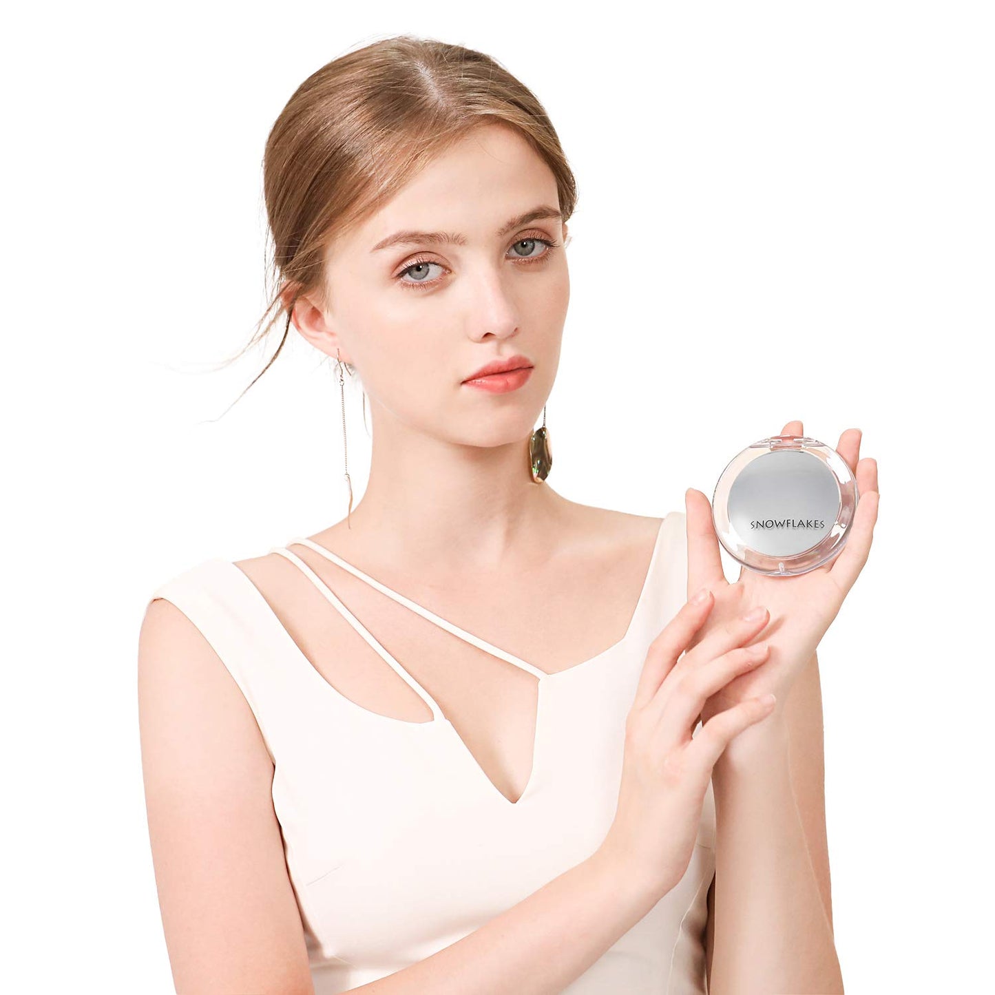 Magnifying Compact Mirror - Snowflakes Pocket Small Travel Hand Mirror, Double Sided 1x/10x Magnification Handheld Portable Mirror for Purses (Silver)