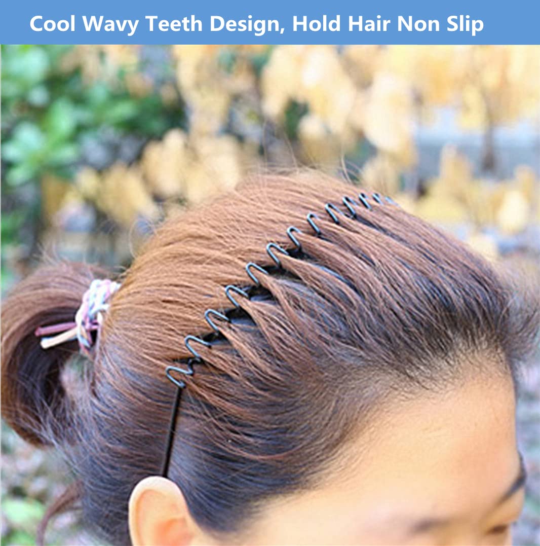 bodbop Metal Hair Band for Men Headband Women Bands Unisex Black Wavy Spring Outdoor Sports Headbands Men's Hoop Clips Accessories Simple Elastic Non Beauty and Personal Care bodbop