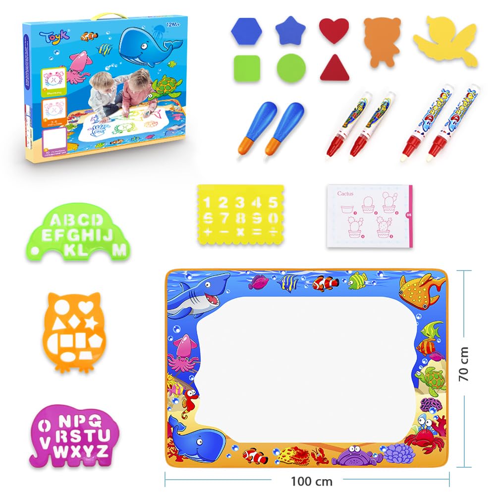 Water Doodle Mat - Kids Painting Writing Color Doodle Drawing Mat Toy Bring Magic Pens Educational Toys for Age 2 3 4 5 6 7 Year Old Girls Boys Age…