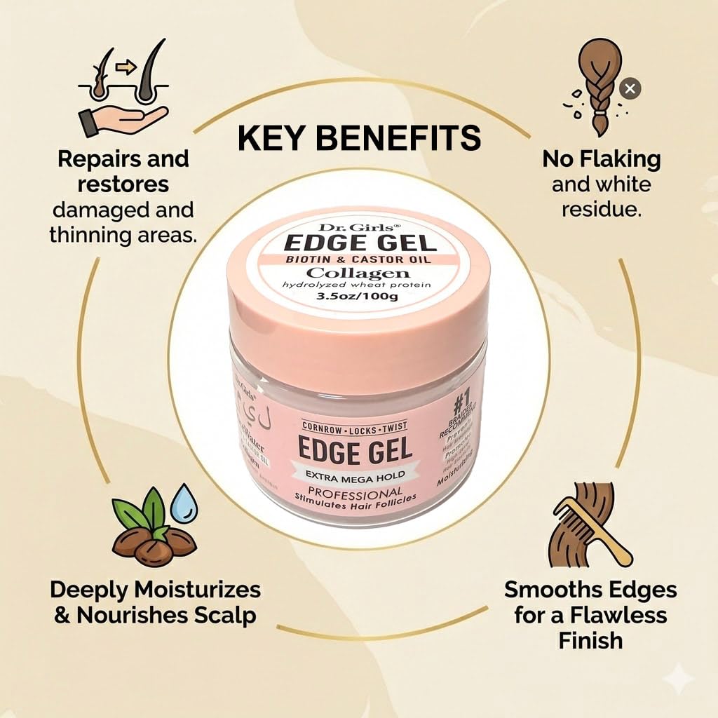 Dr. Girls Rice Water Lock & Twists Edge Gel - Extra Mega Hold for Locs, Cornrows & Twists - With Biotin, Castor Oil, Hydrolyzed Wheat Protein