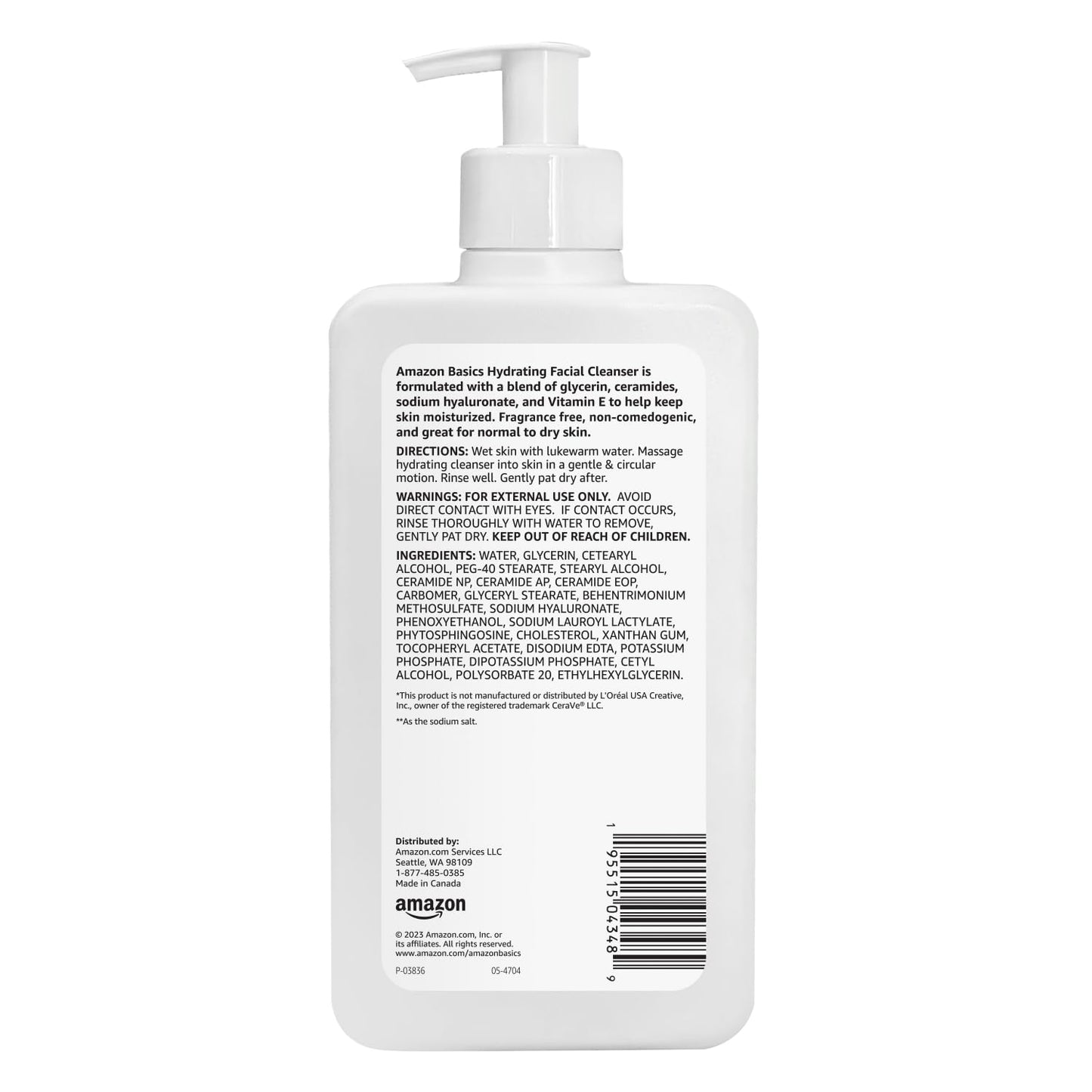 Amazon Basics Hydrating Facial Cleanser, Fragrance Free, with Ceramides, Non-Comedogenic, 12 Fl Oz, Pack of 12 Beauty and Personal Care Amazon Basics
