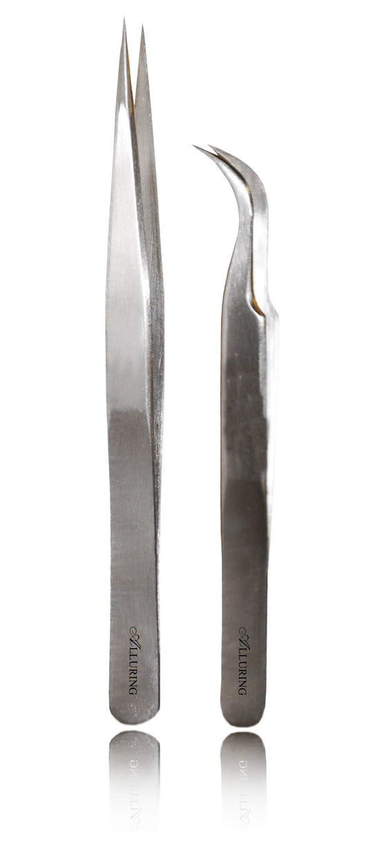 Alluring Silver Tweezers for Eyelash Extensions - Strong Curved, Straight Beauty and Personal Care Alluring