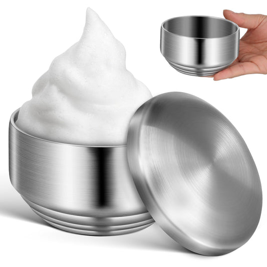 SEWACC Metal Shaving Bowl for Men Stainless Steel Shaving Soap Bowl with Lid Bathroom Tool Household Beard Accessories Beauty and Personal Care SEWACC