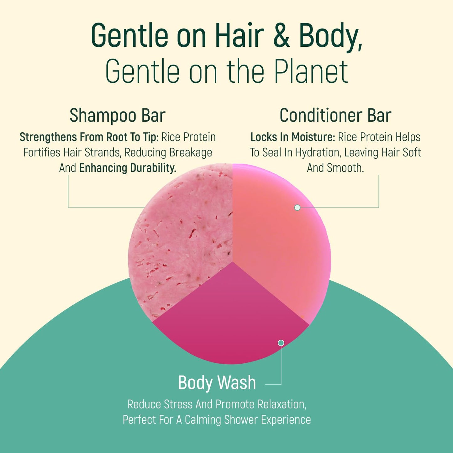 Solid Rice Protein Shampoo, Conditioner and Body Wash Bundle | Shampoo, Conditioner & Wash Bars For Hair and Body w/All Natural Plant Based Essential