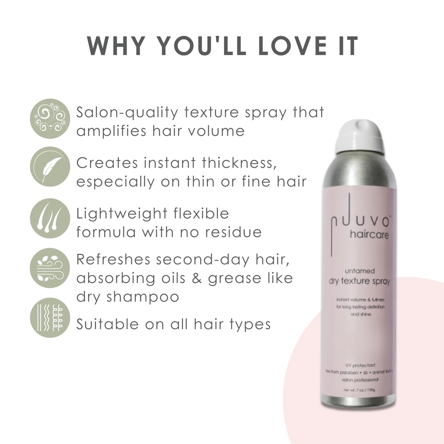 Nuuvo Untamed Dry Texture Spray - Volumizing & Texturizing Spray for Lightweight Effortless Styles, UV Protection, Matte Finish, Cruelty-Free, 7oz
