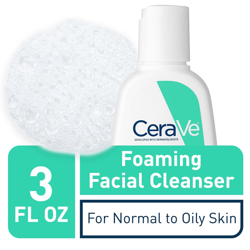 CeraVe Foaming Facial Cleanser Travel Size Face Wash, Normal to Oily Skin, 3 Fl Oz