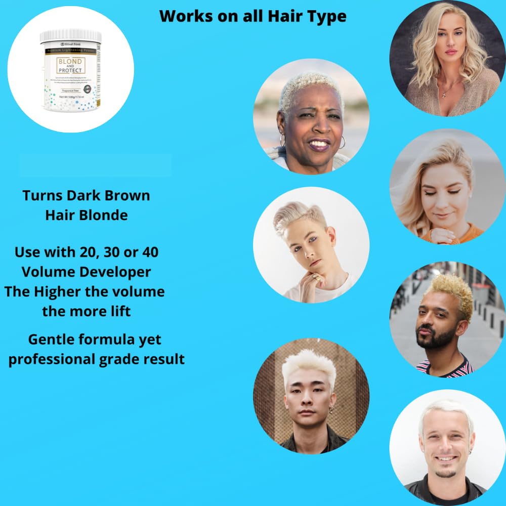 1 Lbs/17 Oz Tub Blond And Protect Premium Hair Lightener 8+ Levels + 13.5 Oz/400 ml Developer Volume & Hair Coloring Brush (Bundle - 5 items) (30