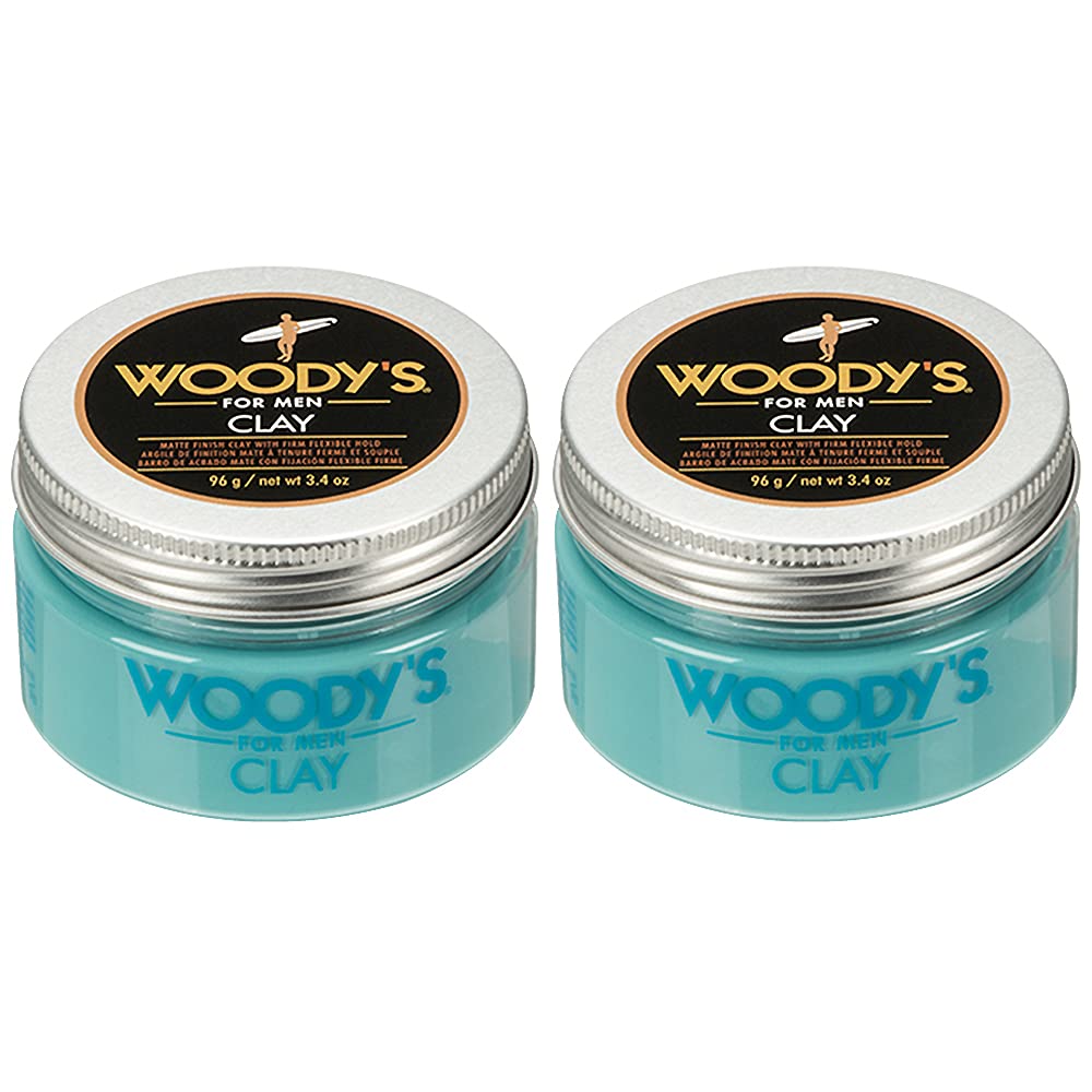 Woody's Hair Clay for Men - Matte Finish, Styling Pomade for Men Stronghold, Firm and Flexible Control, 3.4 oz. 2-Pack