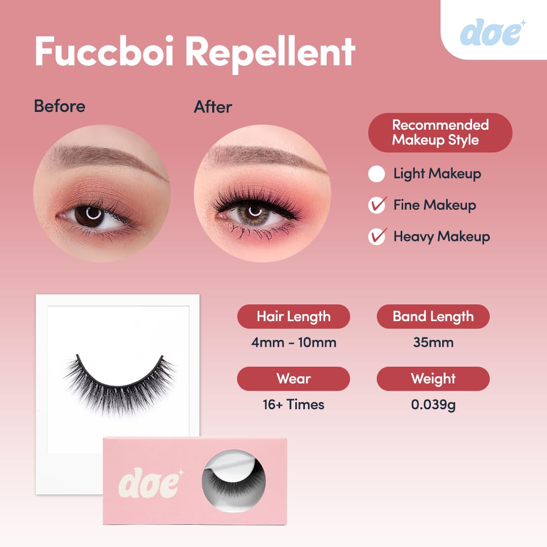 Fuccboi Repellent - Reusable 15 Wears, Fluffy Looking Vegan False Lashes, Handmade from Korean Silk. Lightweight Cruelty Free Eyelash with Volume - 1