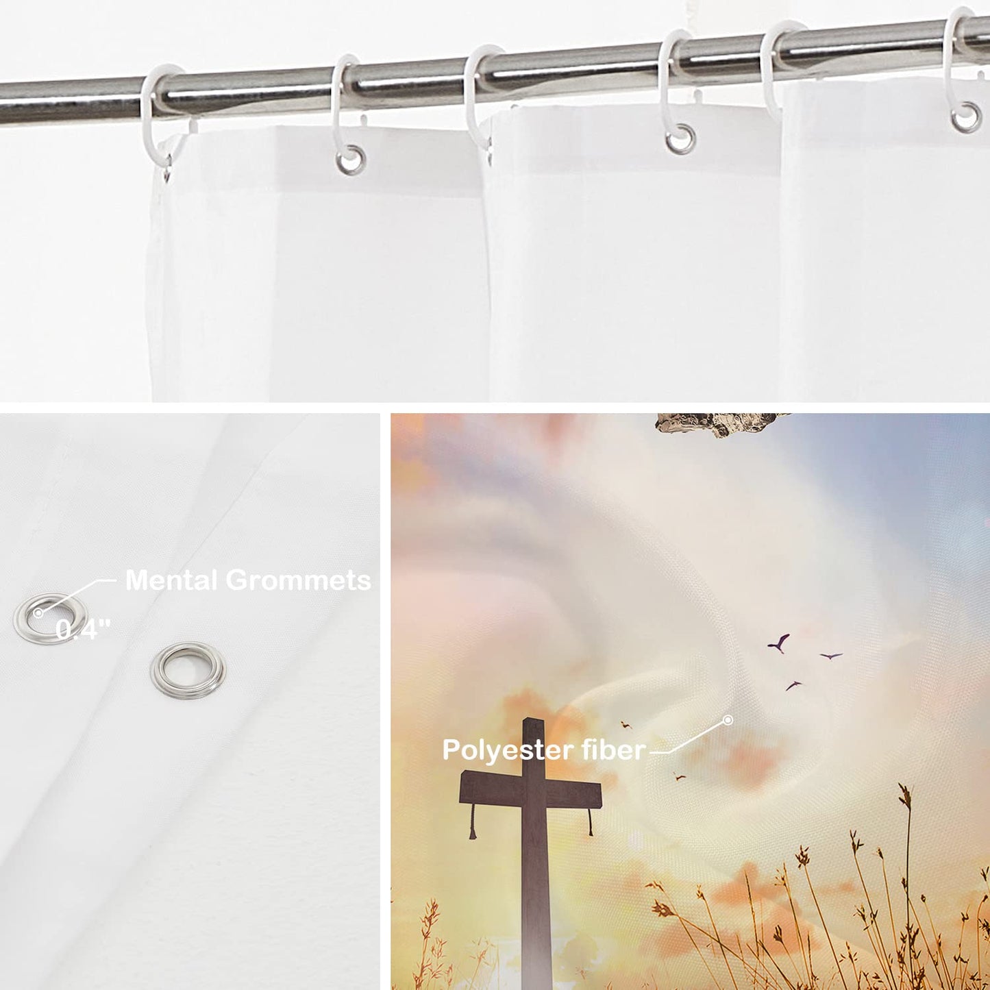Batmerry Stone Sunrise Christian Decorative Shower Curtain, Jesus is Risen Christian Easter Shower Curtain Cute Long Wide Shower Curtain for Bathroom…