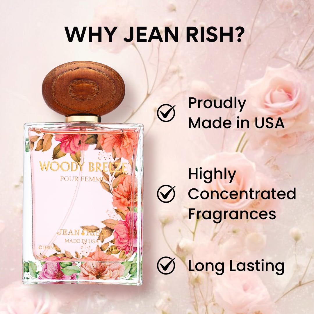 Jean Rish Woody Breeze Perfume for Women Eau De Parfum, Long-Lasting Luxury Fragrance, Made In USA - Pear, Jasmine, Iris, Vanilla, Patchouli Scent -