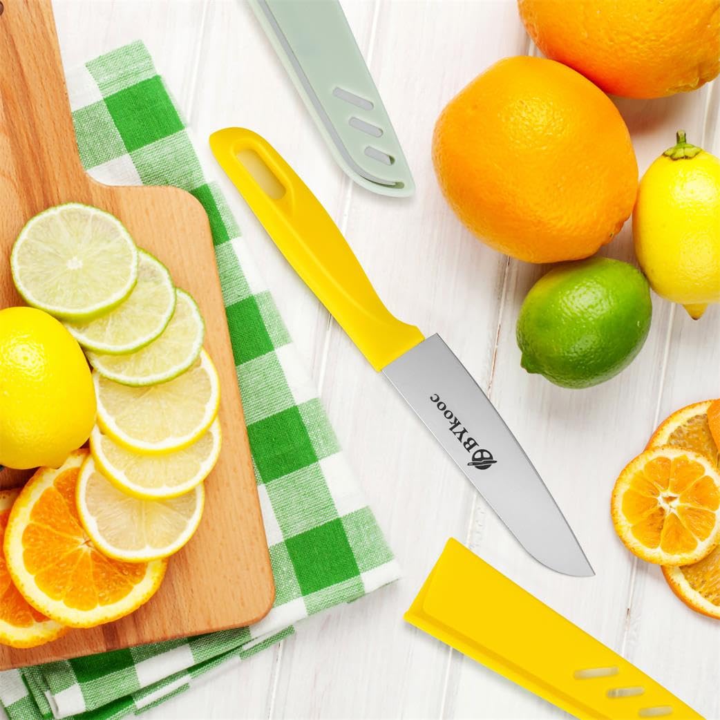 BYkooc 8-Pc Paring Knife Set – 4 Peeling Knives & 4 Sheaths, Ultra-Sharp German Steel Fruit & Veg Knives with Ergonomic Handles