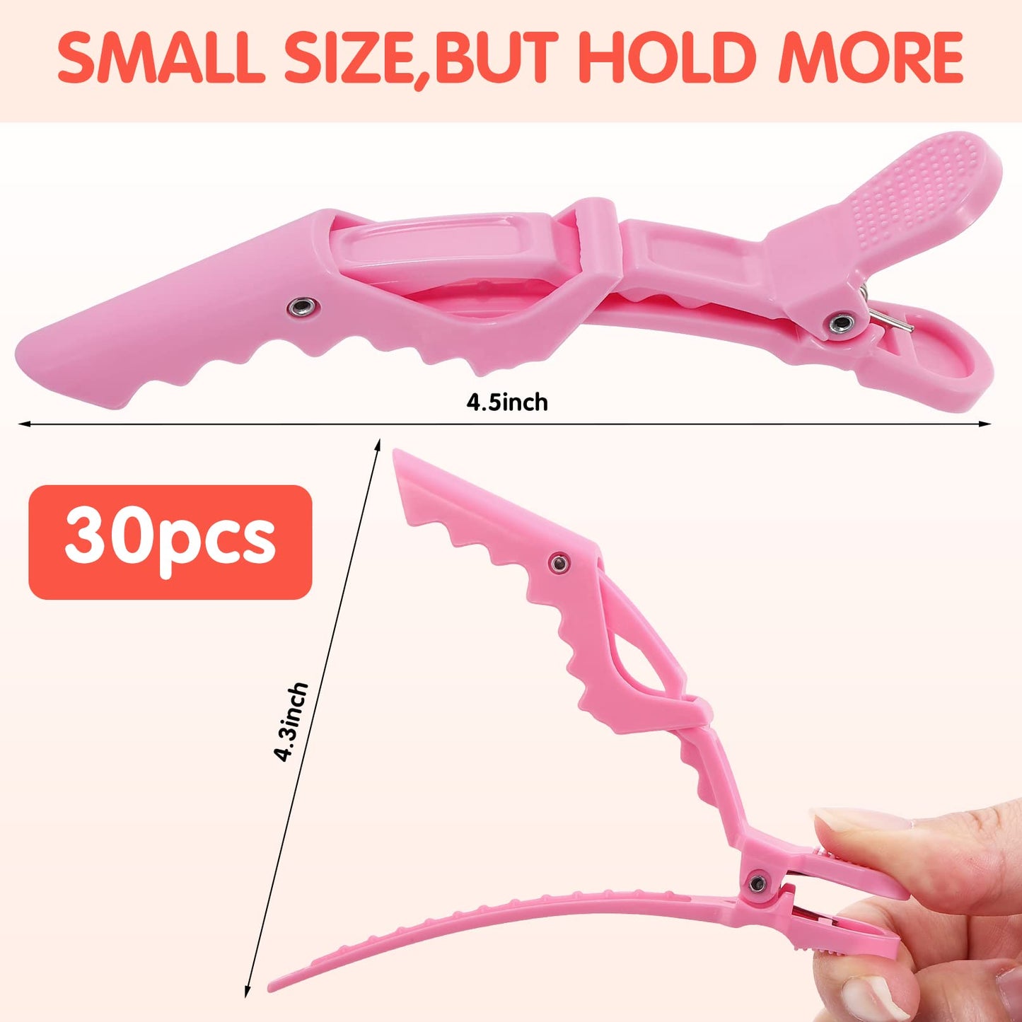 Kipeber 30 Pcs Plastic Alligator Hair Clips, Pink Hair Clips for Styling Sectioning, Professional Hair Styling Clips for Women with Wide Teeth