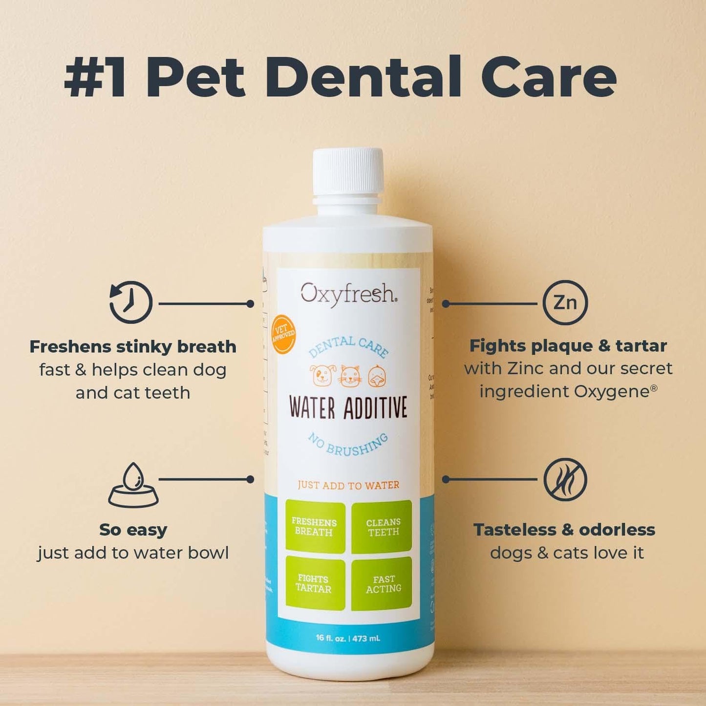 Oxyfresh Pet Dental Water Additive – Eliminates Bad Breath, Fights Plaque & Tartar – Vet Recommended for Dogs & Cats, 16 oz