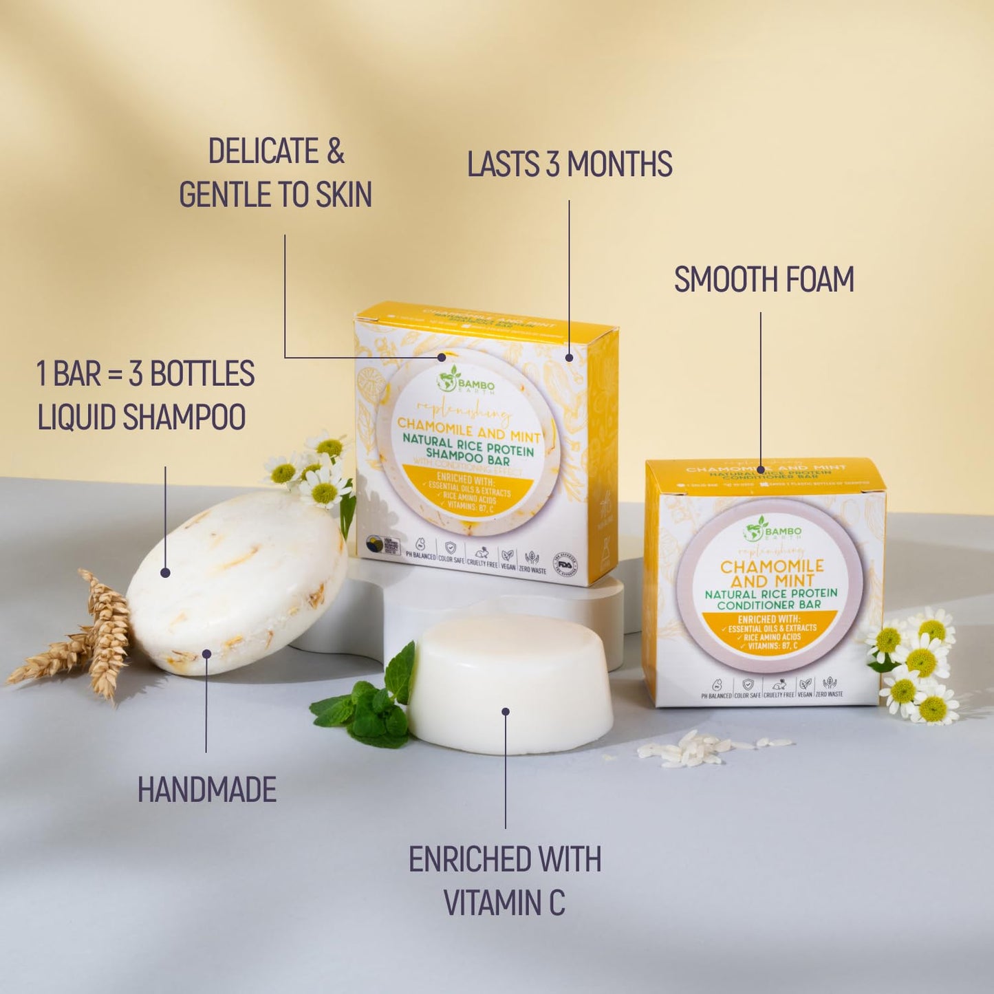 Solid Rice Protein Water Shampoo & Conditioner Hair Soap - Shampoo and Conditioner Bars For Hair With All Natural Plant Based Essential Oils And Zero
