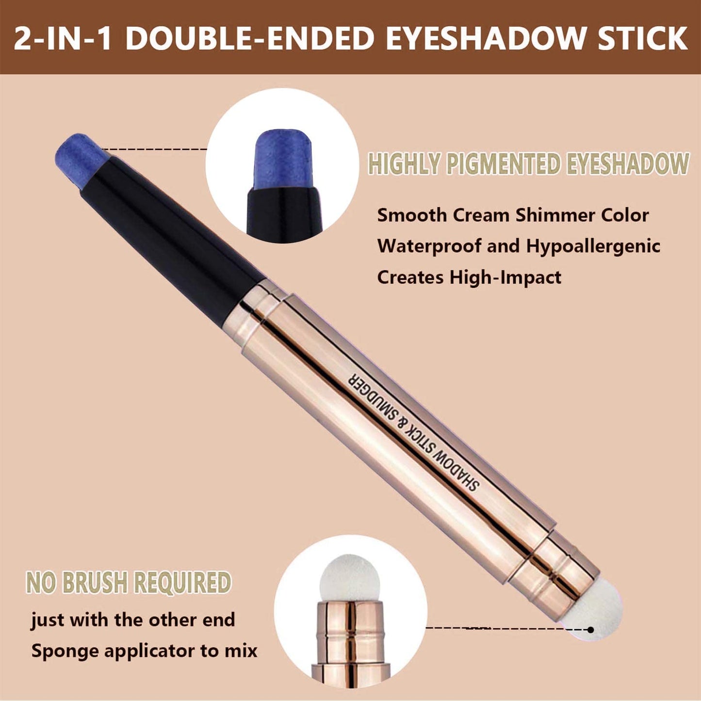MAY FOLTREN Blue Eyeshadow Stick, Cream Smooth Glitter Shimmer Single Eyeshadow Pencil, Hypoallergenic Waterproof Long Lasting Halloween Eye Shadow