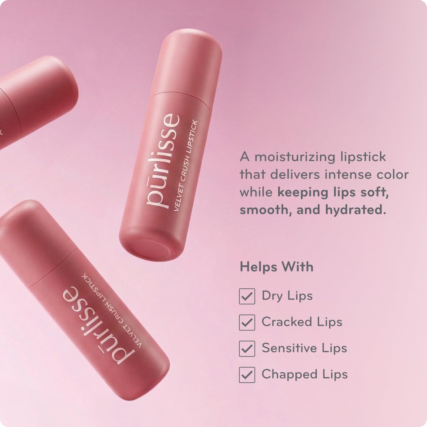 p?rlisse Velvet Crush Long Lasting Lipstick - Matte Finish Hydrating Lipstick - Enriched with Bakuchiol, Mango Seed & Shea Butter to Soften & Smooth Lips - Pinky Nude (0.12 oz)