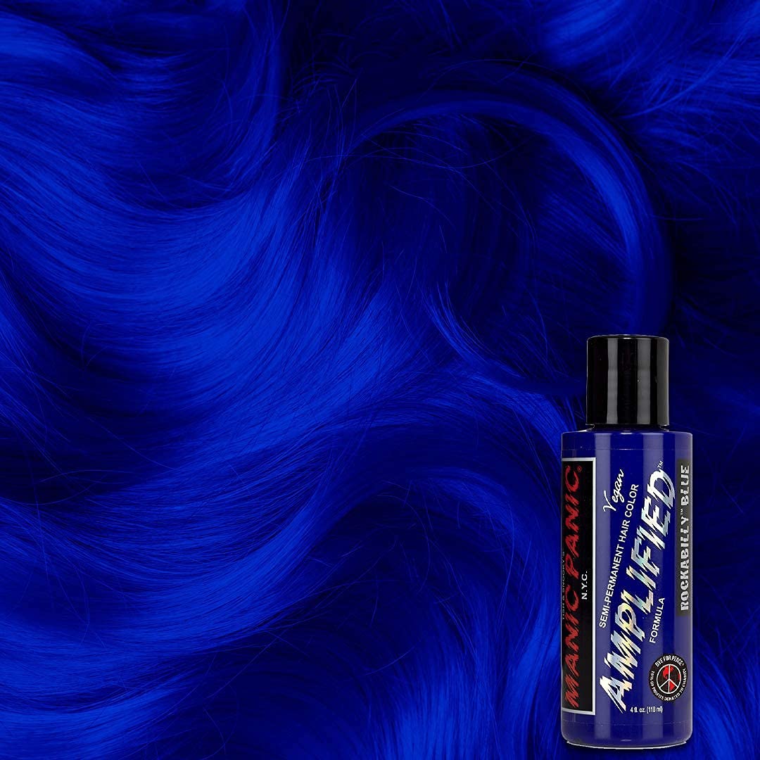 MANIC PANIC Rockabilly Blue Hair Dye - Amplified - Semi Permanent Strongest True Neutral Blue Hair Color For Dark or Light Hair - Vegan, PPD