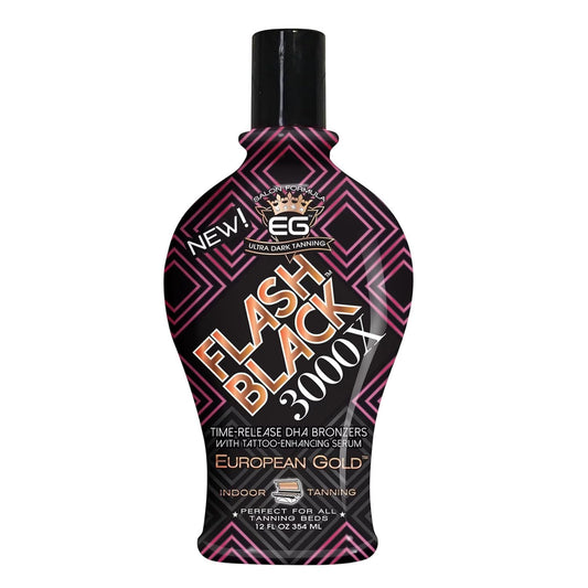 European Gold Flash Black 3000X Indoor Tanning Lotion - Ultra-Dark Advanced Formula with Time-Release DHA Bronzers for Long-Lasting, Deep Color