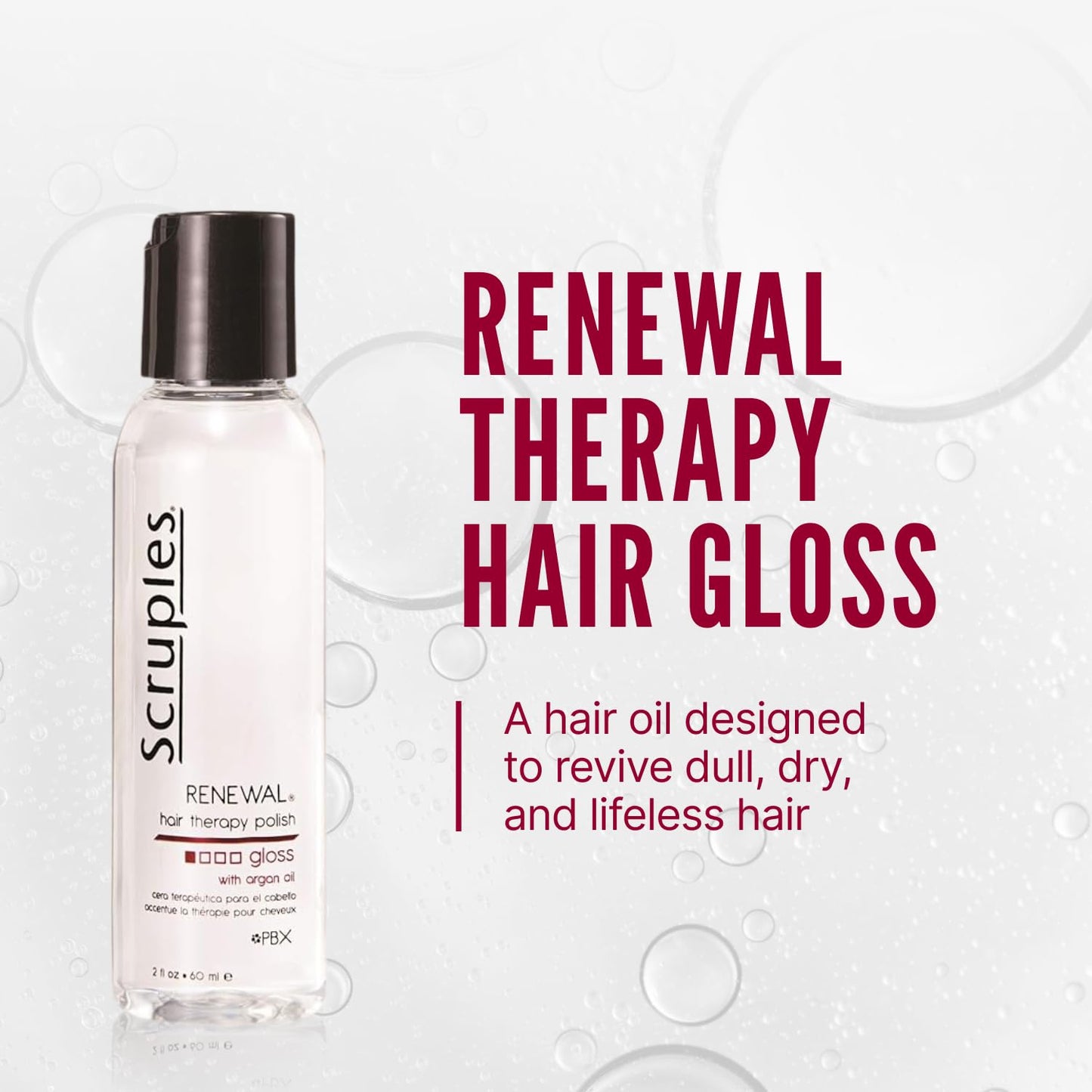Scruples Renewal Therapy Hair Gloss - Argan Oil Hair Serum for Shine, Moisture & Frizz Control - Instantly Restores Dry, Lifeless Strands (2 oz)