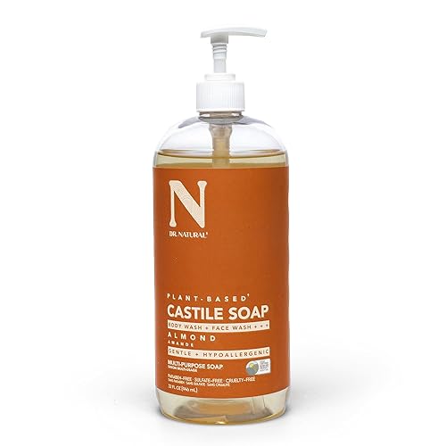Dr. Natural Castile Liquid Soap - Multi-Use Body Wash, Shampoo and Face Wash - Hydrating Body Soap for Skin, Hair, Pets and Home - Almond - 32 oz.