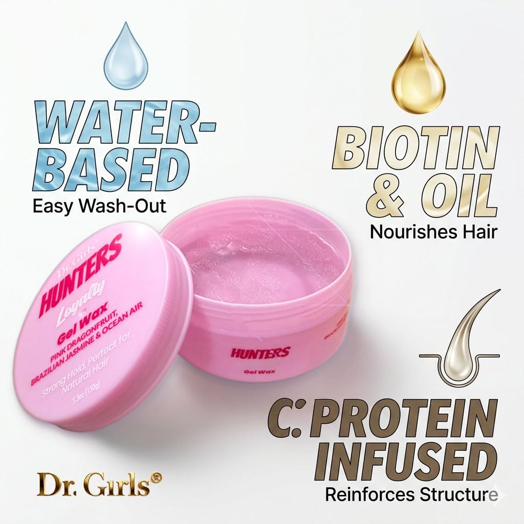 Dr. Girls HUNTERS Edge Control Hair Styling Gel Wax - Strong Hold, Water-Based with Nourishing Biotin & Castor Oil, 5.3 oz (Pink Dragonfruit