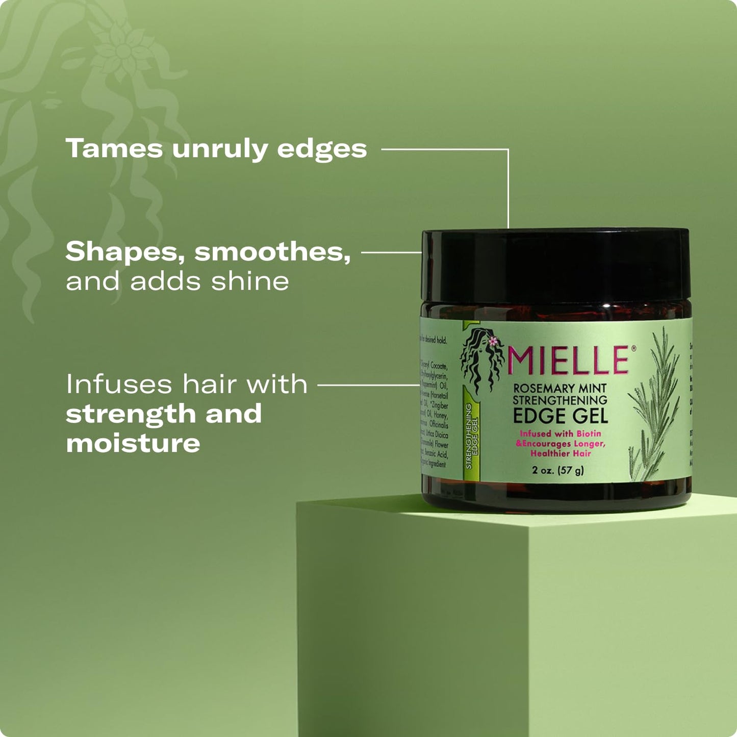 Mielle Organics Rosemary & Mint Edge Control Gel - Strong Hold Hair & Edge Gel for Women & Men - Infused with Biotin, Coconut & Babassu Oil