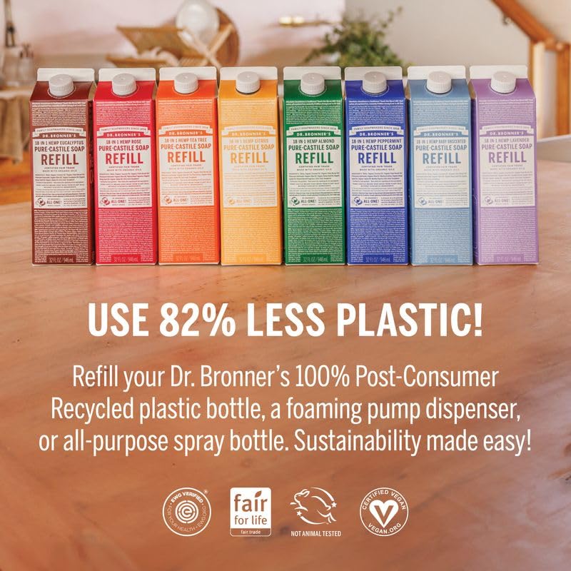 Dr. Bronner's Pure-Castile Liquid Magic Soap Refill - Made with Regenerative Organic Certified Oils, 86% Less Plastic per Quart - 18-in-1 Uses