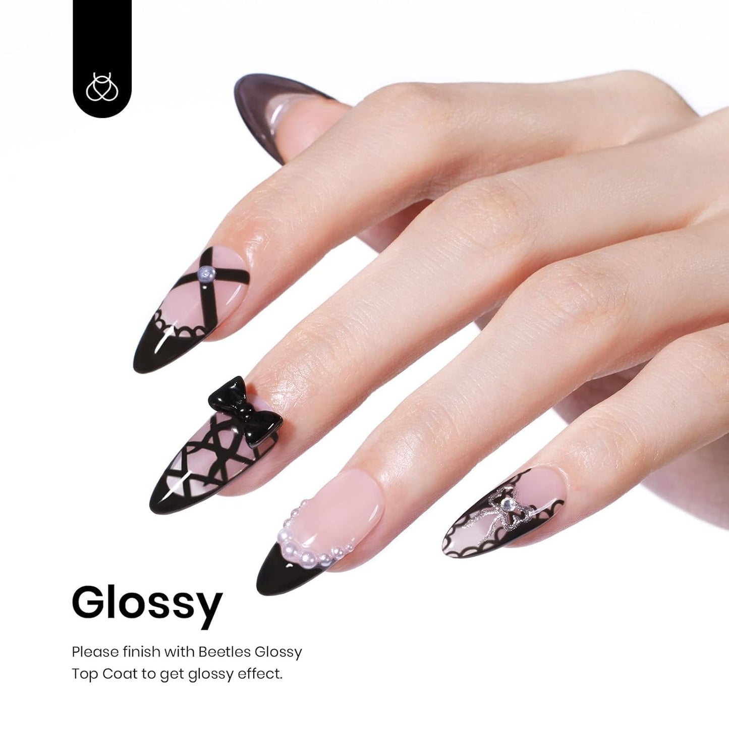 Beetles 3 Pcs No Wipe Gel Top Coat Base Coat & Black Gel Nail Polish Set, Shine Finish and Long Lasting, Soak Off LED Lamp Base Top Uv Lamp Nail Art Beauty and Personal Care beetles Gel Polish