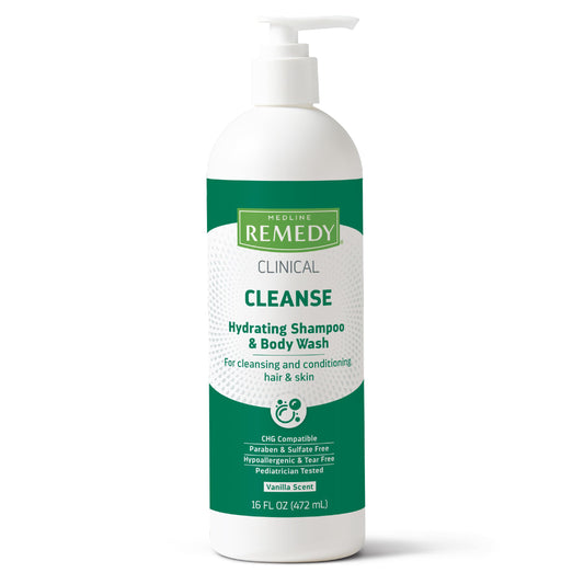 Medline Remedy Clinical Hydrating Shampoo & Body Wash (16 fl oz), Vanilla Scent, Cleanser, No-Rinse, Adults, Kids, Shower Or Bedside, Dimethicone Beauty & Personal Care Medline Remedy