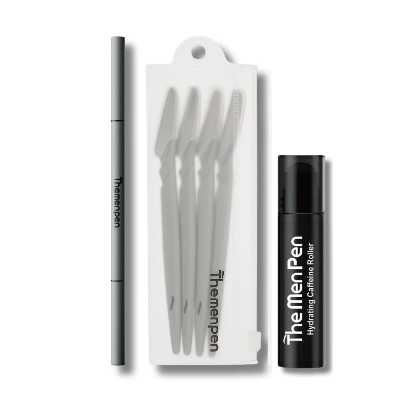 The Men Pen Refresher Kit | Eyebrow, Beard & Hair Filler + Caffeine Eye Roller + Razor 4-Pack, Waterproof, Long-Lasting, Sweat-Proof Grooming