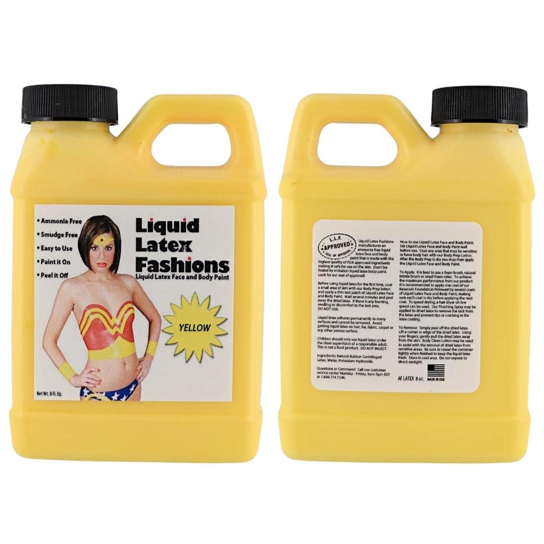 Yellow 8 Fl Oz - Liquid Latex Body Paint, Ammonia Free No Odor, Easy On and Off, Cosplay Makeup, Creates Professional Monster, Zombie Arts