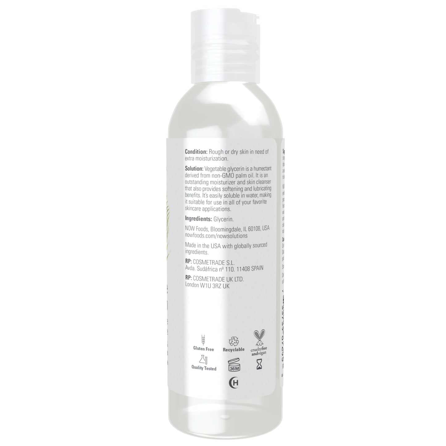 NOW Solutions, Vegetable Glycerin, 100% Pure, Versatile Skin Care, Softening and Moisturizing, 4-Ounce Beauty and Personal Care NOW Foods