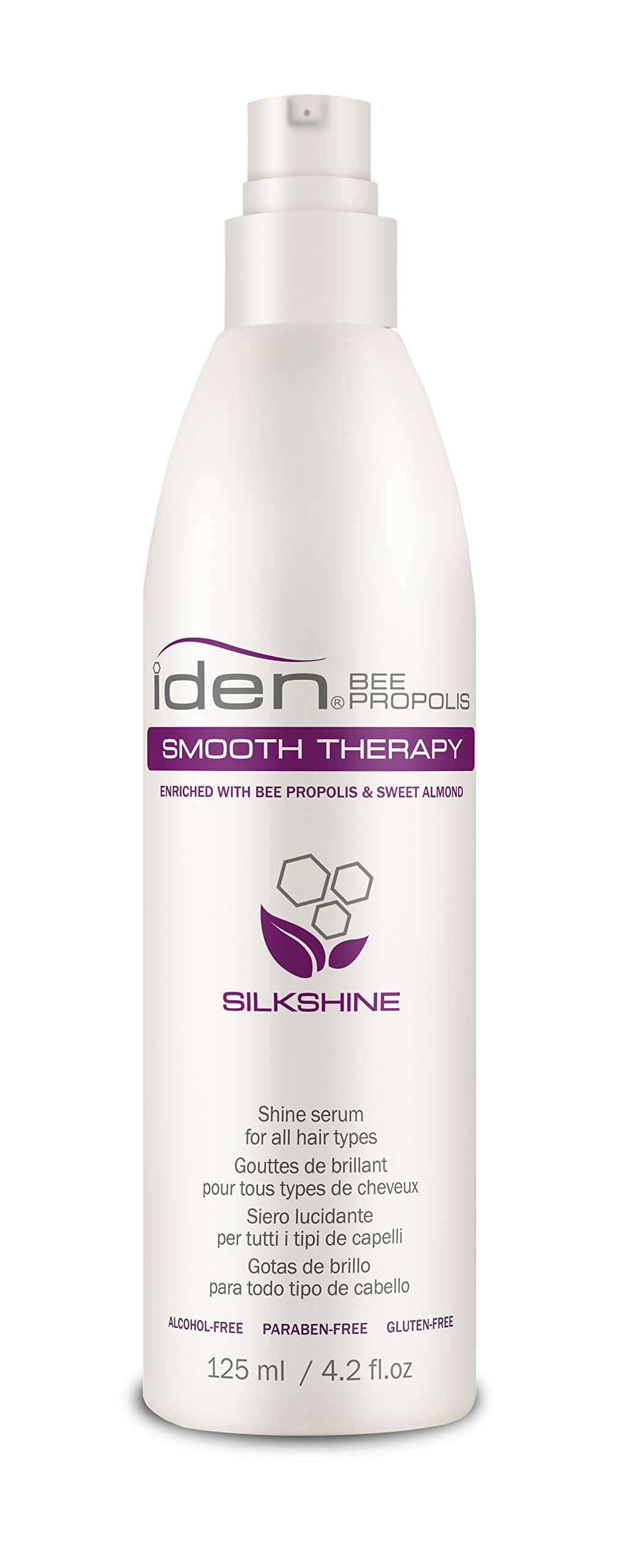 IDEN Bee Propolis Smooth Therapy Silkshine, Shine Serum, Controls Frizz, Argan Oil & Sweet Almond Oil, 4.2 fl.oz