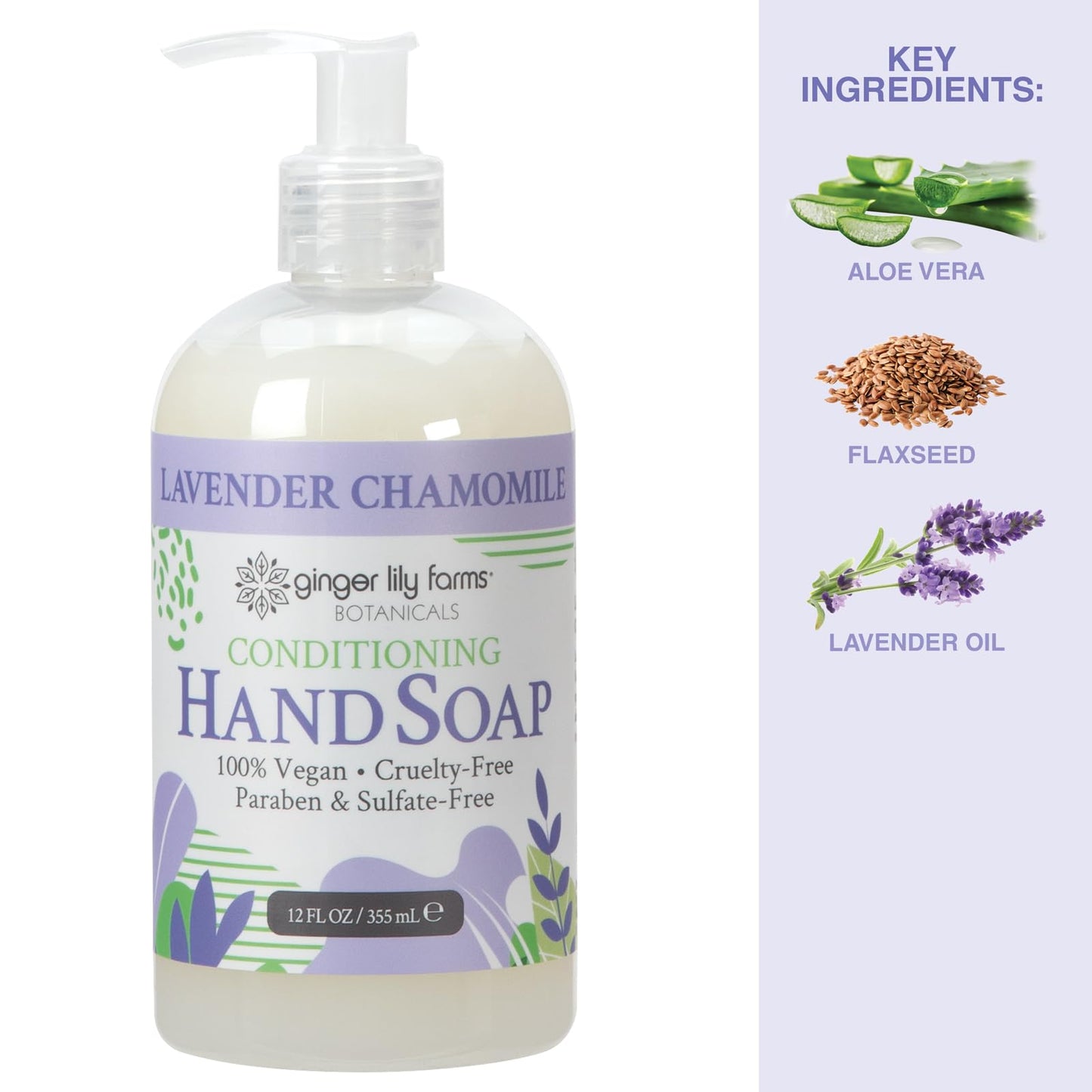 Ginger Lily Farms Botanicals Conditioning Liquid Hand Soap Refill, 100% Vegan & Cruelty-Free, Lavender Chamomile Scent, 12 Fl Oz