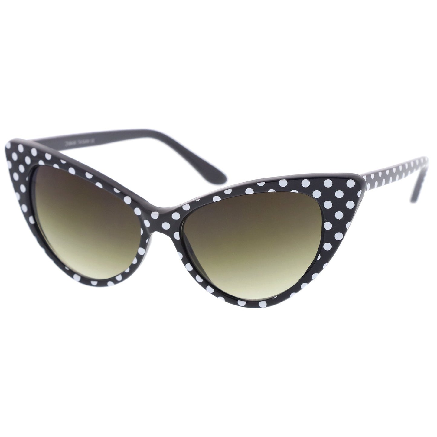 zeroUV - Polka Dot Cat Eye Womens Mod Fashion Super Cat Sunglasses (Black-White/Smoke Gradient)