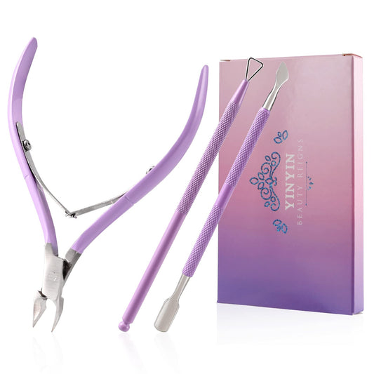 Cuticle Trimmer with Cuticle Pusher and Cutter-YINYIN Cuticle Nipper Professional Stainless Steel Cuticle Clippers Durable Pedicure Manicure Tools