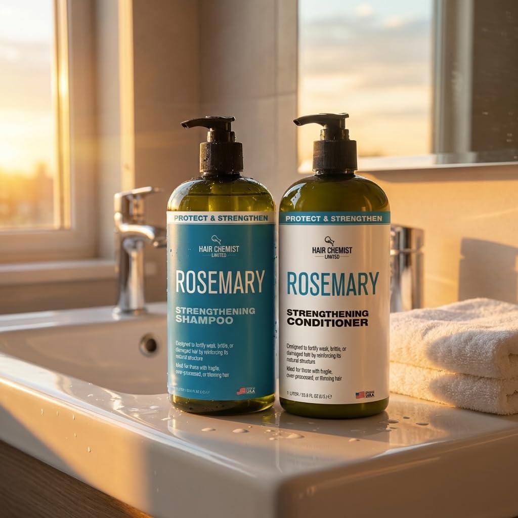 Hair Chemist Protect & Strengthen Rosemary Shampoo & Conditioner Set, 2?PC 33.8 oz Each - Strengthening, Breakage?Reducing Formula for Weak, Brittle