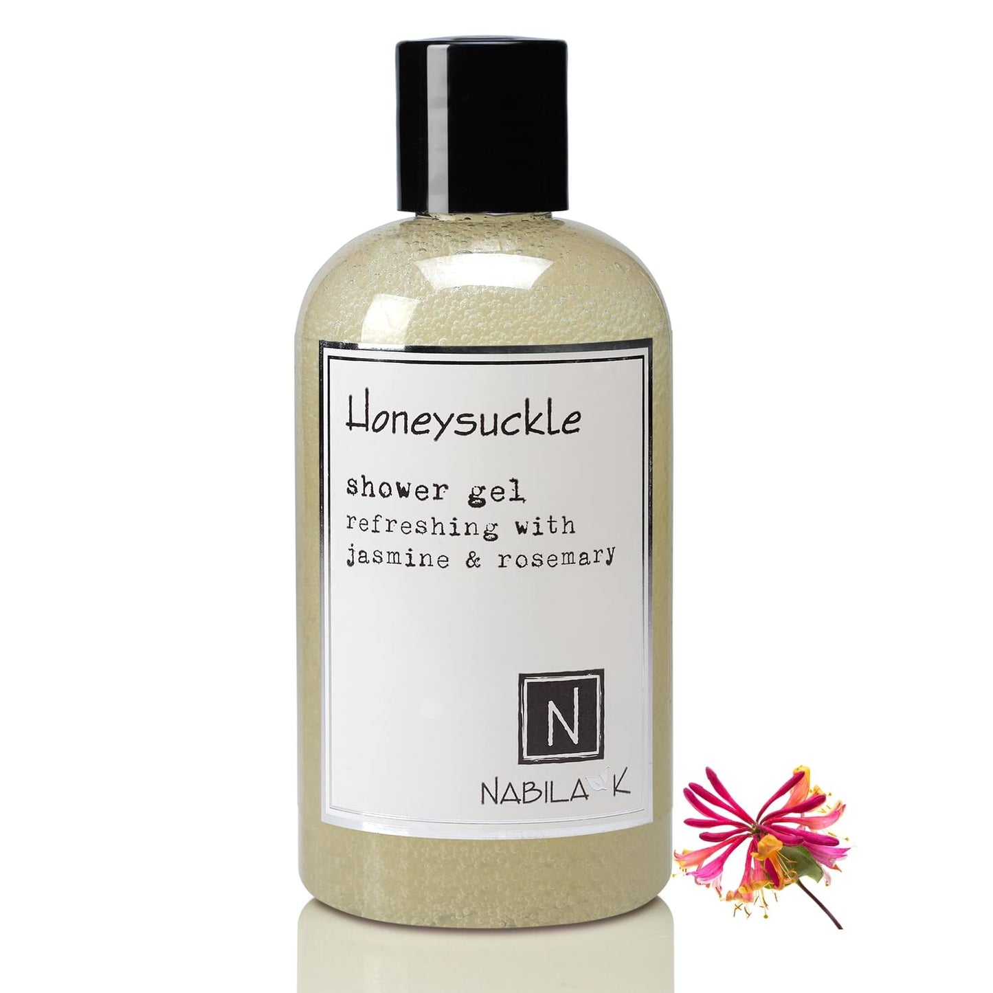 Nabila K Honeysuckle Shower Gel, Travel Size Refreshing Body Wash with Jasmine & Rosemary, 2 oz - Naturally Derived, Sulfate-Free, Paraben-Free - Made Beauty & Personal Care Nabila K