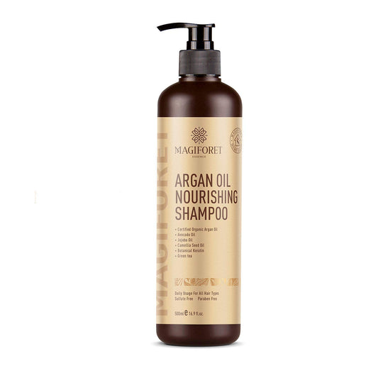Organic Moroccan Argan-Oil Shampoo - MagiForet Moisturizing, Volumizing Sulfate Free Shampoo for Women, Men and Teens - Used for Dry Damaged Colored