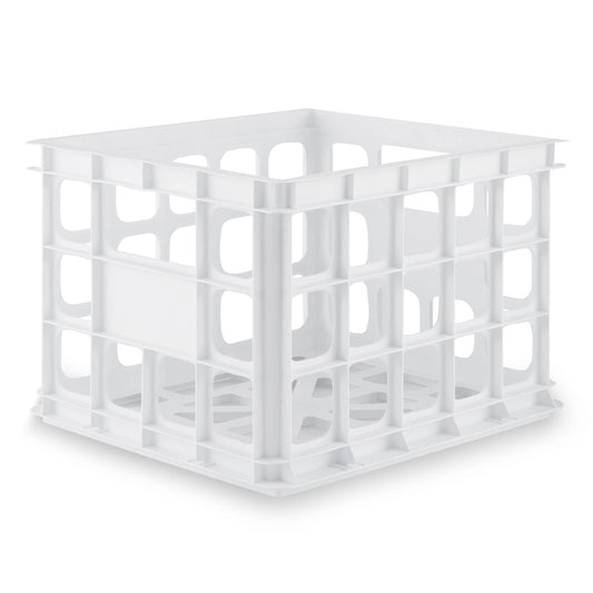 Sterilite Storage Crate, Stackable Plastic Bin Open Basket with Handles, Organize Home, Garage, Office, School, White, 1-Pack